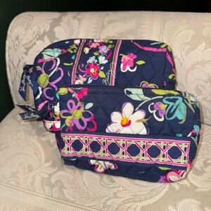 Vera Bradley Navy Floral Cosmetic Bag Set